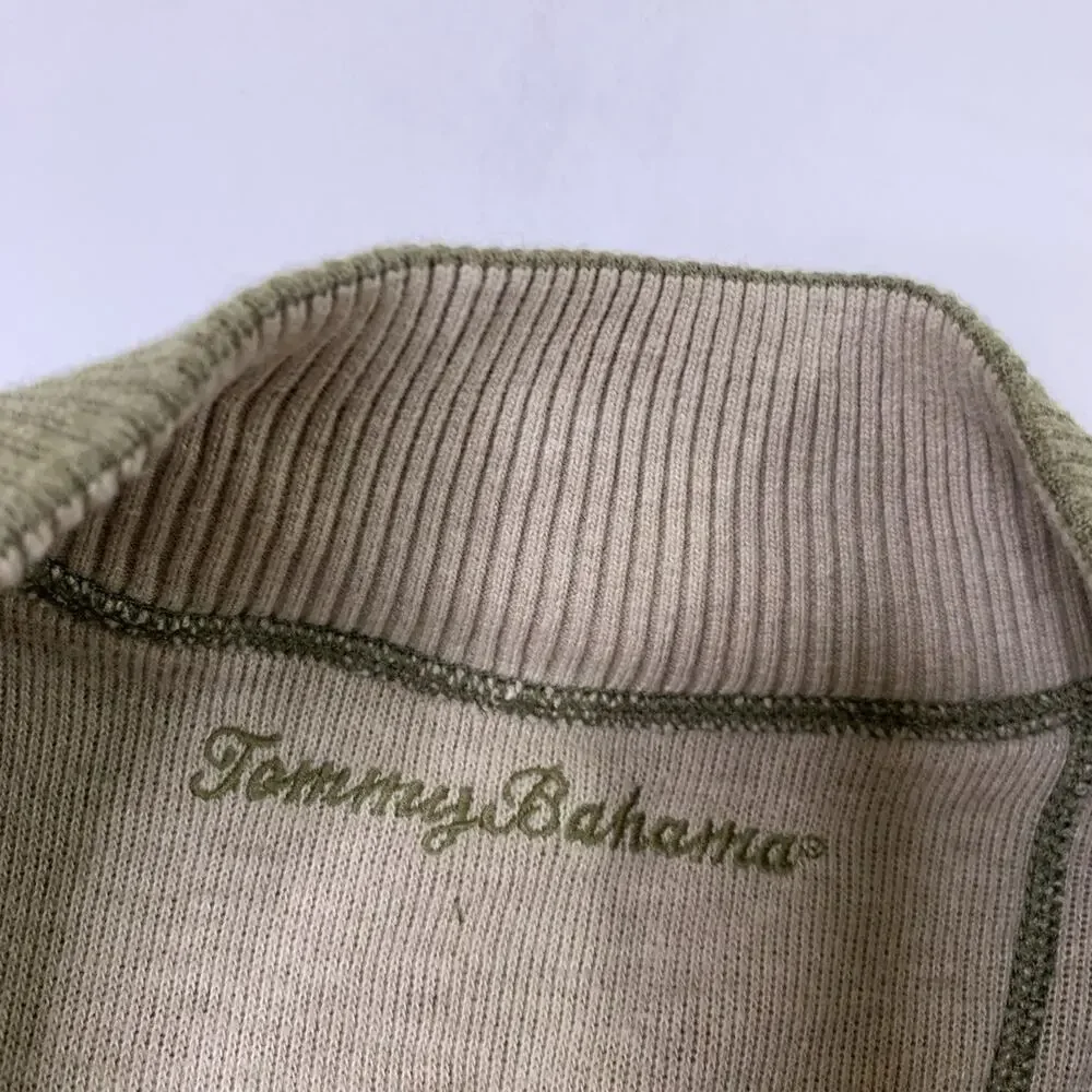 Tommy Bahama Sweater Mens L Large Ivy Tan Flip Side Classic 1/4 Zip Reversible